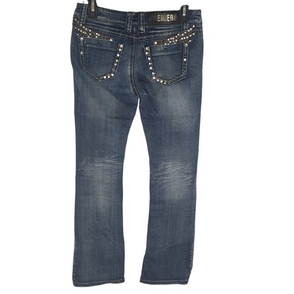 PREMIERE by rue21 Jeans Womens 3/4R Blue Slim Boot Stretch Embellished Pockets - Picture 12 of 15